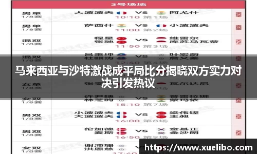 马来西亚与沙特激战成平局比分揭晓双方实力对决引发热议
